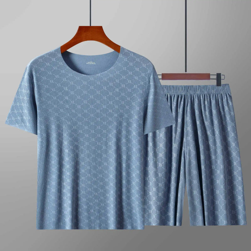 Casual Mens Quick Dry Pajama Set Short Sleeve T Shirt and Shorts Loungewear for Home Comfortable and cool fabric 1 set