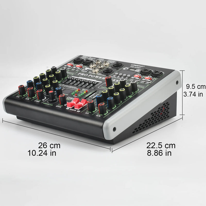 Lomeho 6 Channel Power Mixer 99 Effect Mixing Console with Amplifier Bluetooth USB PC Audio Record 2*100W Sound Table AM-AX6P
