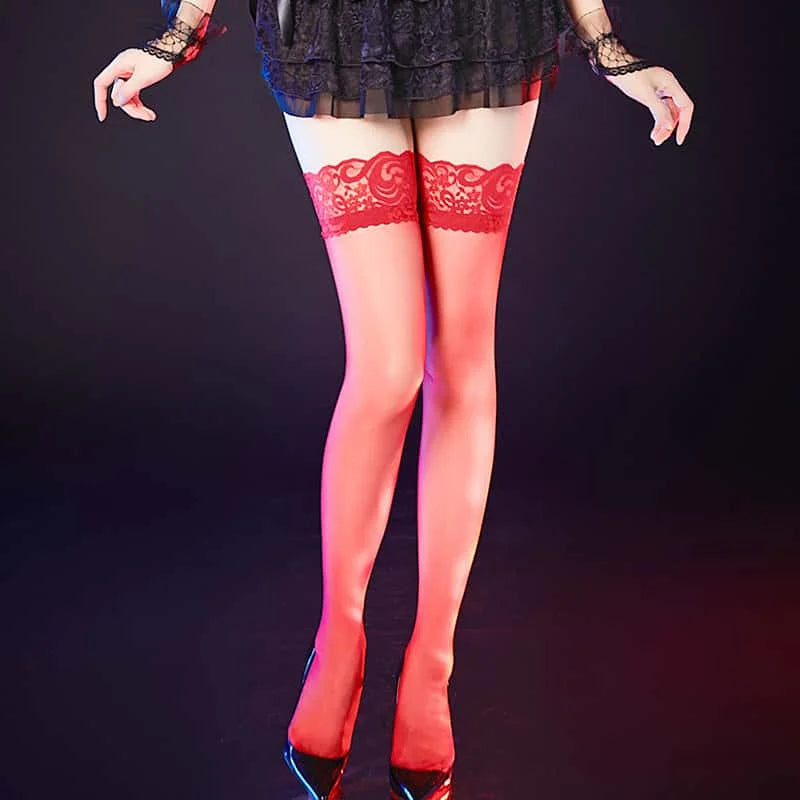 FREEAUCE Plus Size Hollow Mesh Fishnet Sexy Over Knee Thigh High Socks Black Lace Top Stay Up Anti-slip Stockings for Women XXXL