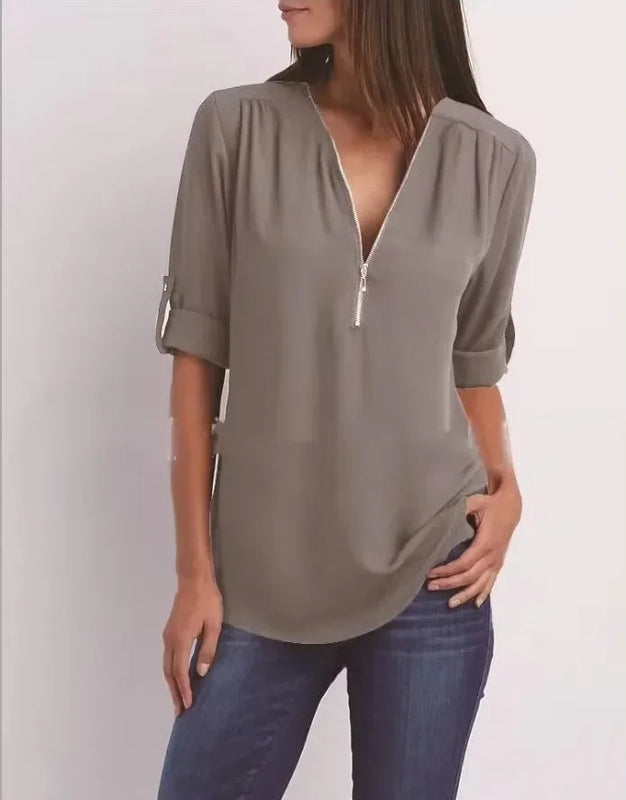 Women Cool Loose Shirt Deep V Neck Chiffon Fashion Blouse - View 19 | SAMAG