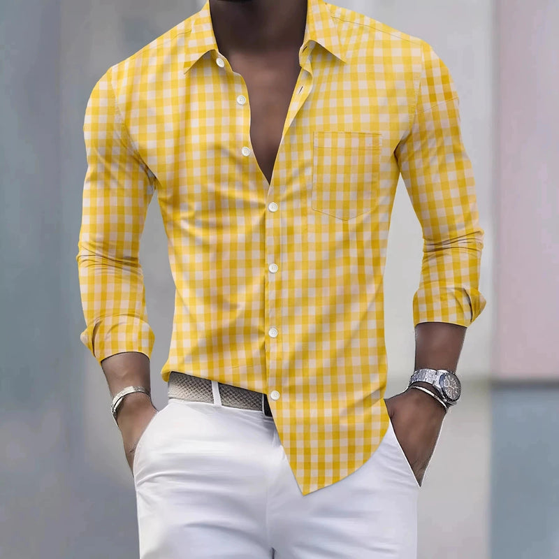 Men's Long Sleeved Shirt, Plaid Printed Casual Summer | SAMAG