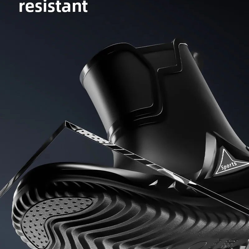 Rain Shoes Men's Medium Tube Non-slip Waterproof Shoes Outdoor Water Boots Thermal Short Tube Rubber Shoes Men