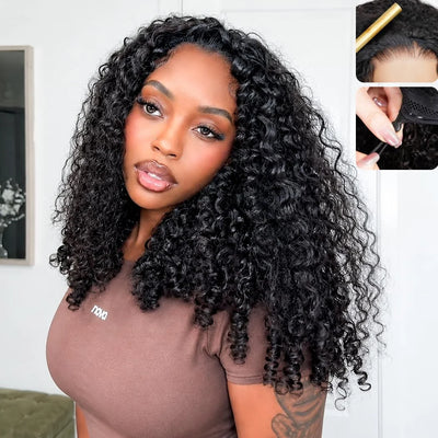 Burmese Curly Half Wig Human Hair 3 In 1 Seamless Flip Over Wigs Human Hair with Drawstring 250% Density Full Machine Made Headband Wig Beginner Friendly
