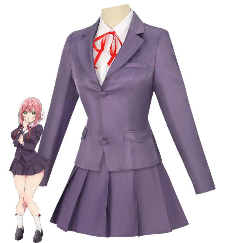 Anime The 100 Girlfriends Who Really, REALLY Love You Hanazono Hakari Cosplay Costume Purple School Uniform Wig Woman Cute Suit