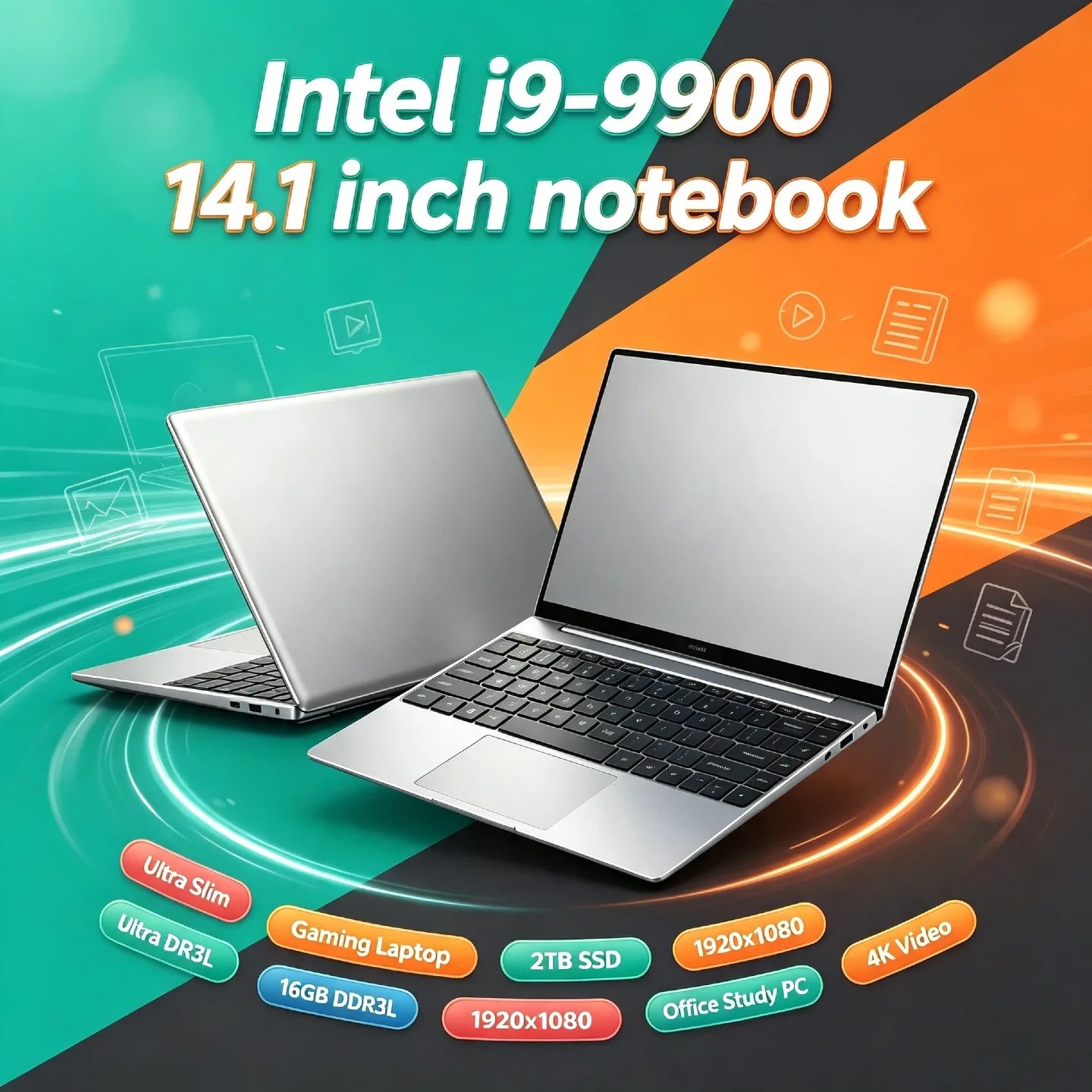 2026 NEW Pro Gaming Laptop 14.1 Inch Intel i9 9900 5GHz 32GB RAM 2TB SSD Ultra Slim 1920x1080 Notebook Office PC