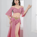 Women Girls Belly Dance Costume Set 2 Piece Half Sleeve Top Long Tassel Skirt Professional Bellydance Training Performance Wear