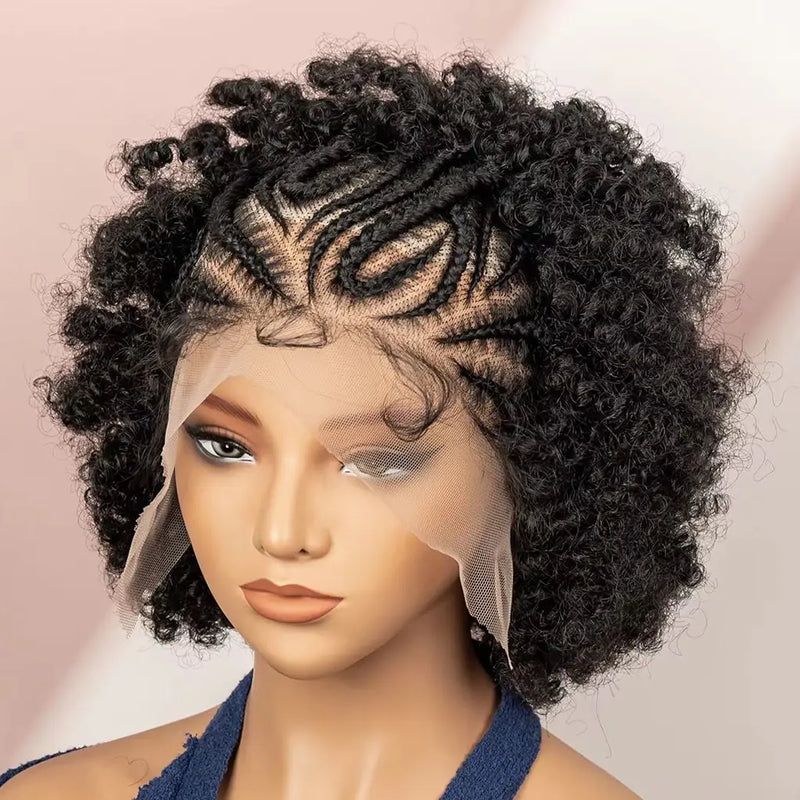 Afro Kinky Curly Hair Wig New Braided Wigs for Black Women Full Lace Synthetic Wigs Knotless Cornrow Braids Short 6 Inches