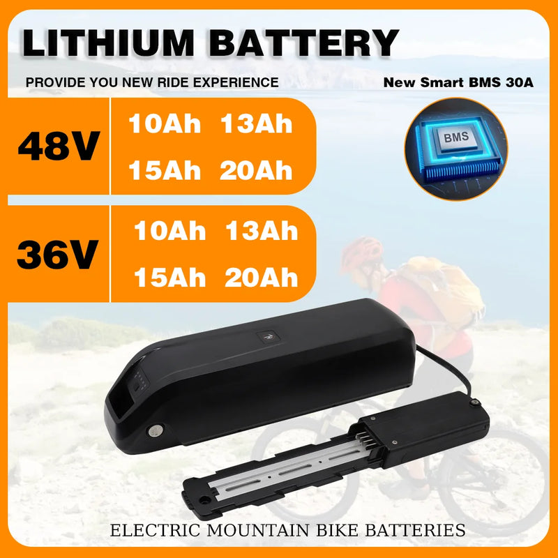 36V 48V 15Ah 20Ah Hailong Li-ion EBike Battery for 1000W 750W 500W Motor, 18650 Pack,Long Range Bicycle Battery,Fast Shipping