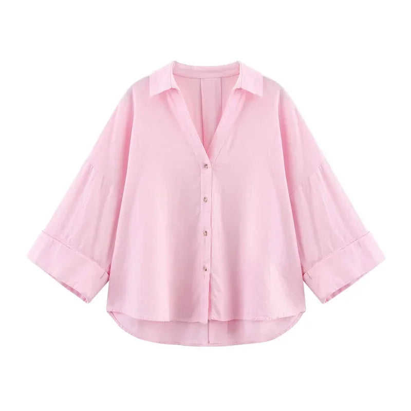 Striped Women's Shirt White Loose Casual for Summer - View 6 | SAMAG