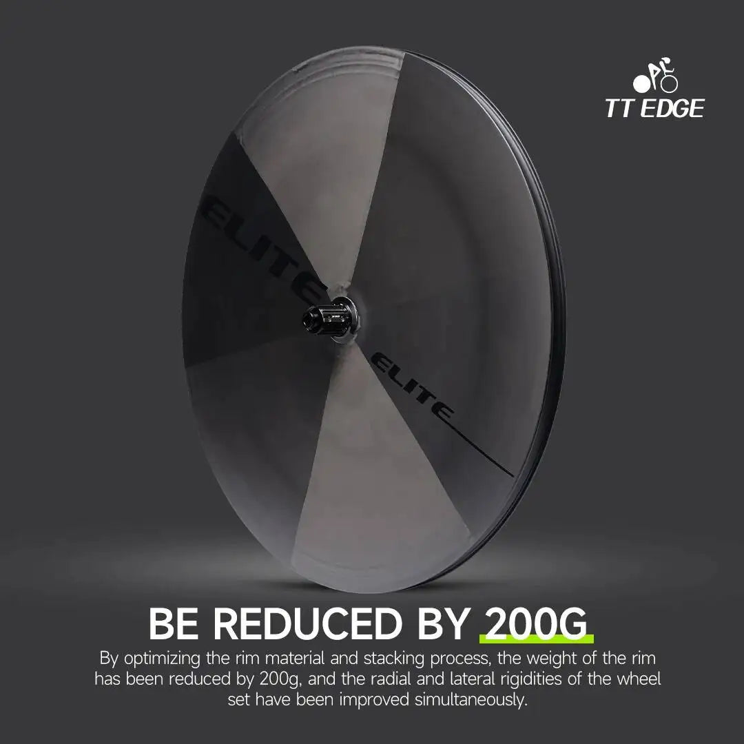 ELITEWHEELS TT EDGE UD Raw Weave Extreme LightWeight 1050g Full Disc Wheels 50T Ratchet Carbon Wheelset Ceramic Bearing