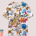 Men's casual pajama set, bear and letter printed T-shirt and shorts, comfortable summer sleepwear