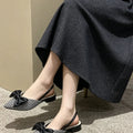 Women French Polka Dot Plaid Bow Slingback Sandals, Pointed Toe Thin Strap Flat Pumps, Vintage Daily Wear Mules