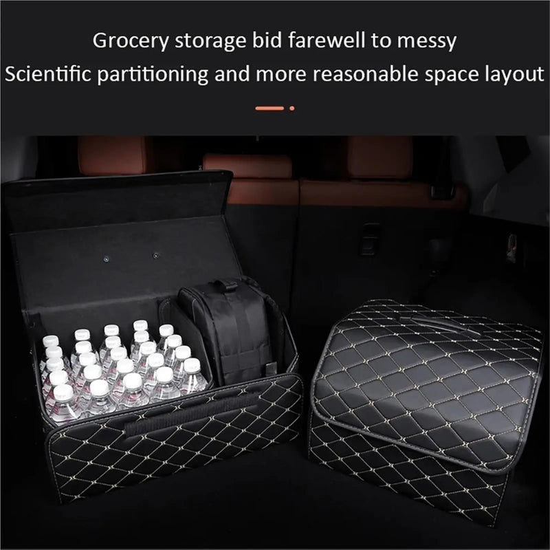 Car Trunk Organizer Box Large Capacity Auto Multiuse Tools Storage Bag Stowing Tidying Leather Folding for Emergency