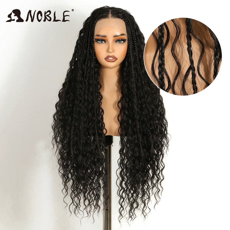 Noble Twist Braided Wigs 13X4 Box Braided Lace Wig For Black Women Synthetic Lace Frontal Wig Faux Locs Wig Goddess Braids Wigs