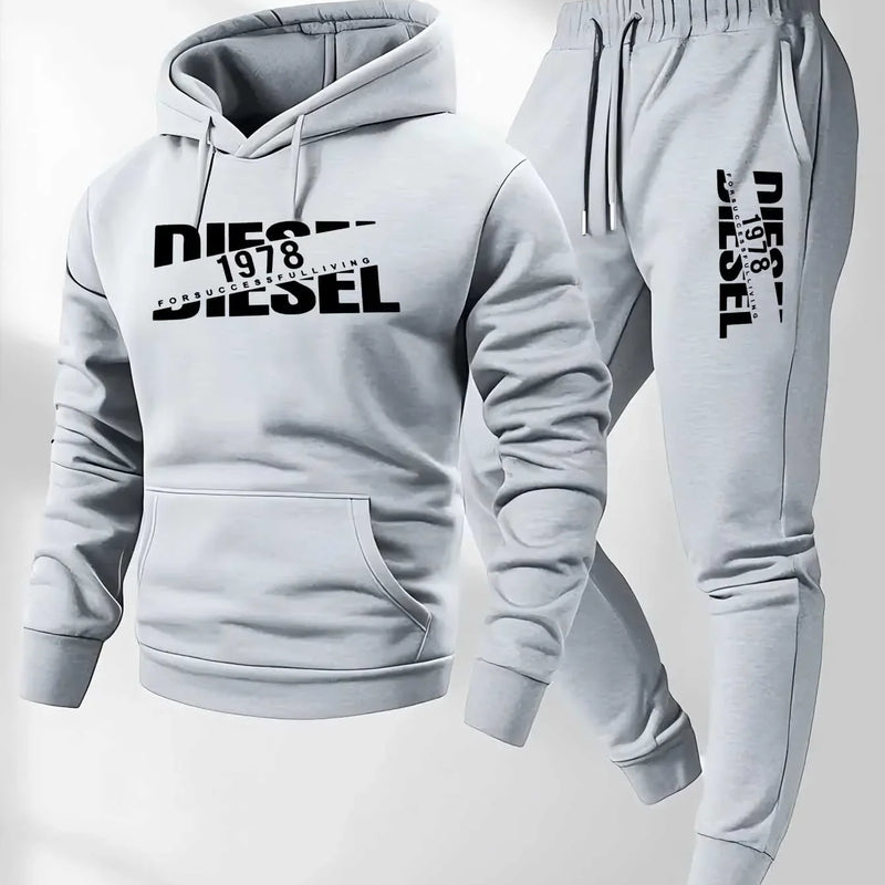 Men Fashion Print Tracksuit Hooded Sweatshirt+Sweatpants Set Autumn Winter Casual Fitness Jogging Sports Two - View 5 | SAMAG