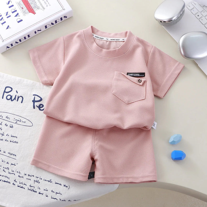 Summer Kids Waffle Knit Set Short Sleeve T - Shirt - View 4 | SAMAG