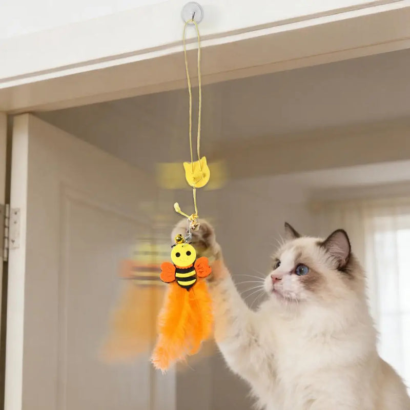 Self-play Cat Toy Swinging Cat Toy with Elastic Rope Feathers Bell Hanging Cat Teaser for Indoor Cats Self-play Hunting