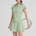 Women's Mesh Sport Set 2 Piece Short Sleeve Top with Skirt Summer Yoga Outfits Plus Size Quick Dry Breathable Tennis Badminton