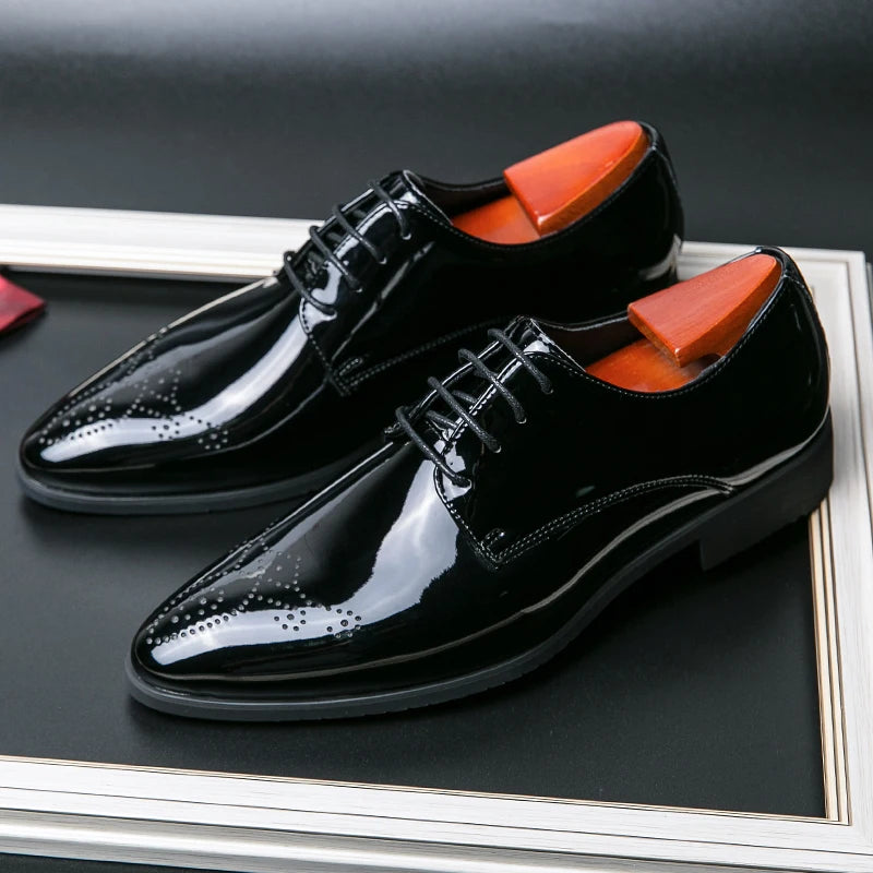 New Arrivals Green Oxfords for Men Pu  Round Toe Lace-up Solid Party  Mens Dress Shoes for Men with  Size 38-48