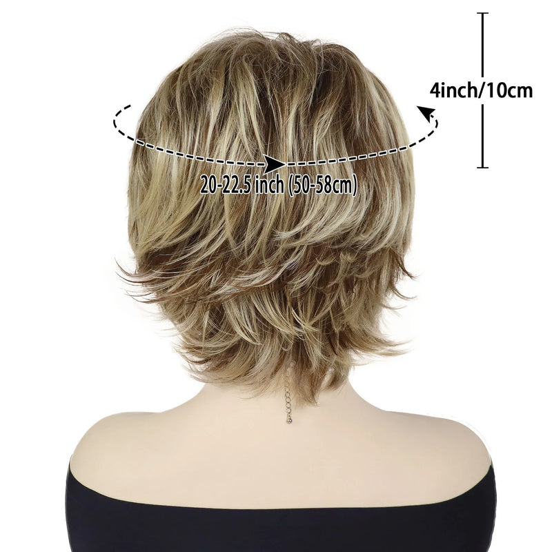 Women's Fashion Short Wigs Natural Synthetic Hair Mixed Blonde Pixie Cut Layered Wig with Bangs Heat Resistant Daily Party Use