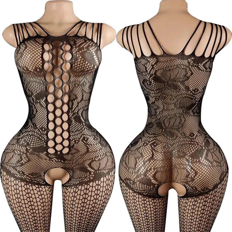 Sling Halter Neck Baby Dolls Underwear Fishnet Hollow Bodystockings Sexy Lingerie Women Cross Legged Crotchless Babydolls Dress