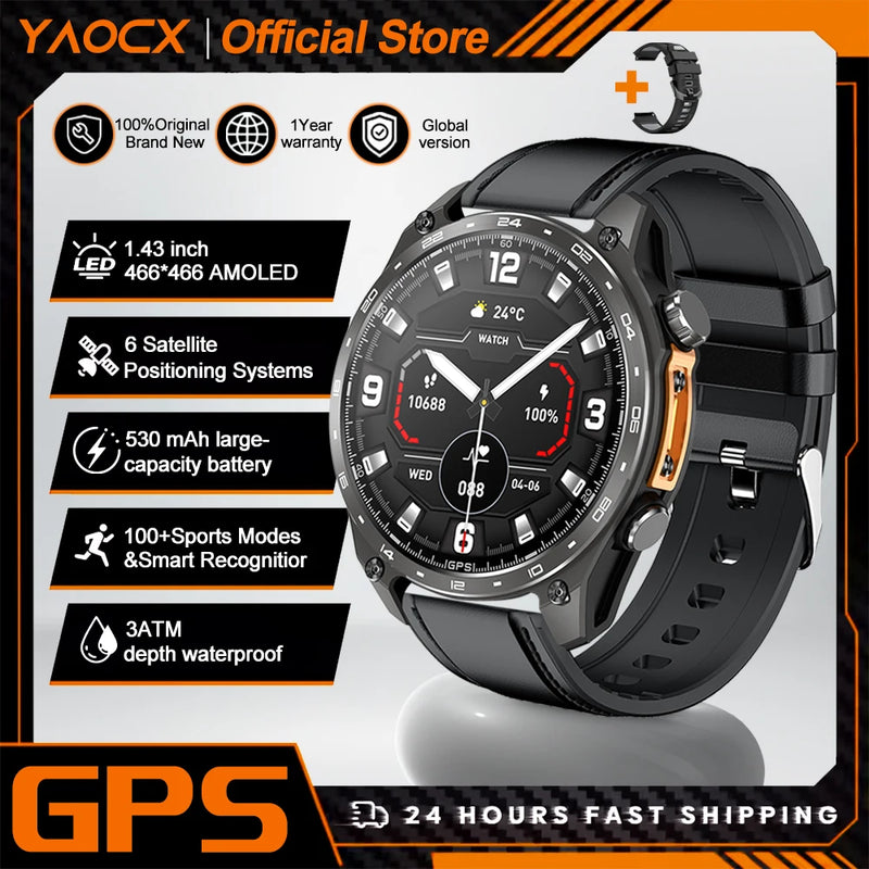 2026 New Military Smart Watch Men Built-in GPS 530mah Bluetooth Call 3ATM Waterproof Barometric Altimeter Sports Smart Watches