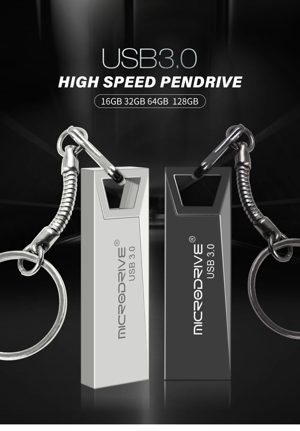 High Speed USB 3.0 Mini Metal Flash Drive 16GB 32GB 64GB 128GB Pendrive Waterproof usb drive Pen memory Sticks with key Chain