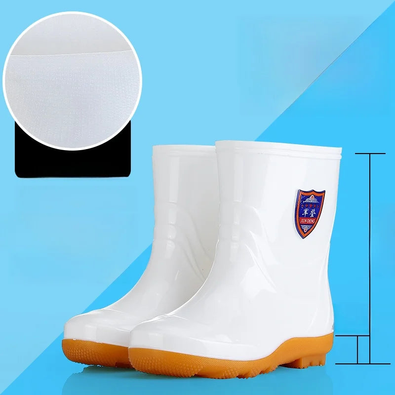 White Work Boots Waterproof Slip Resistant High And Medium Tube Food Hygiene Boots Rubber Shoes for Men Rain Boots