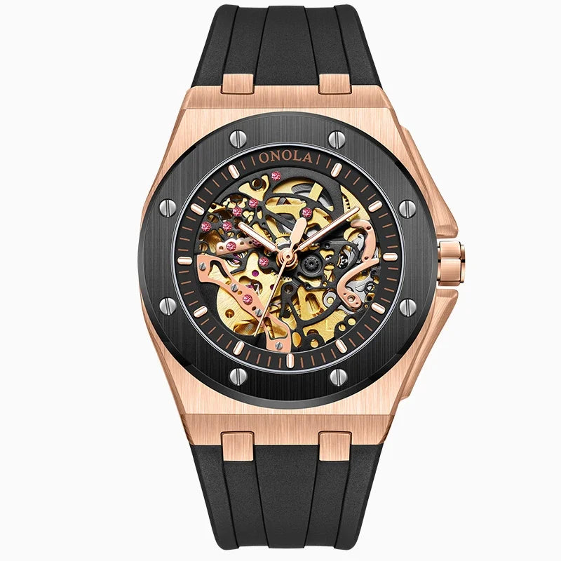 ONOLA 3834 Automatic Mechanical Men's Watch Fashion Sport Waterproof Luminous Watches for Men Silicone Strap Relogio Masculino