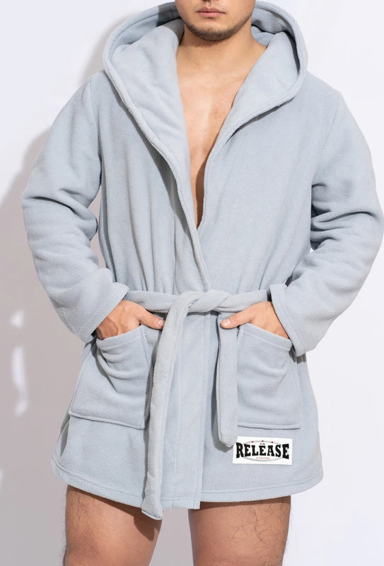 Men's Bathrobe Short Style Thick Comfortable Soft Plush Fleece Solid Color Pajama Casual Home Warm Bath Robes