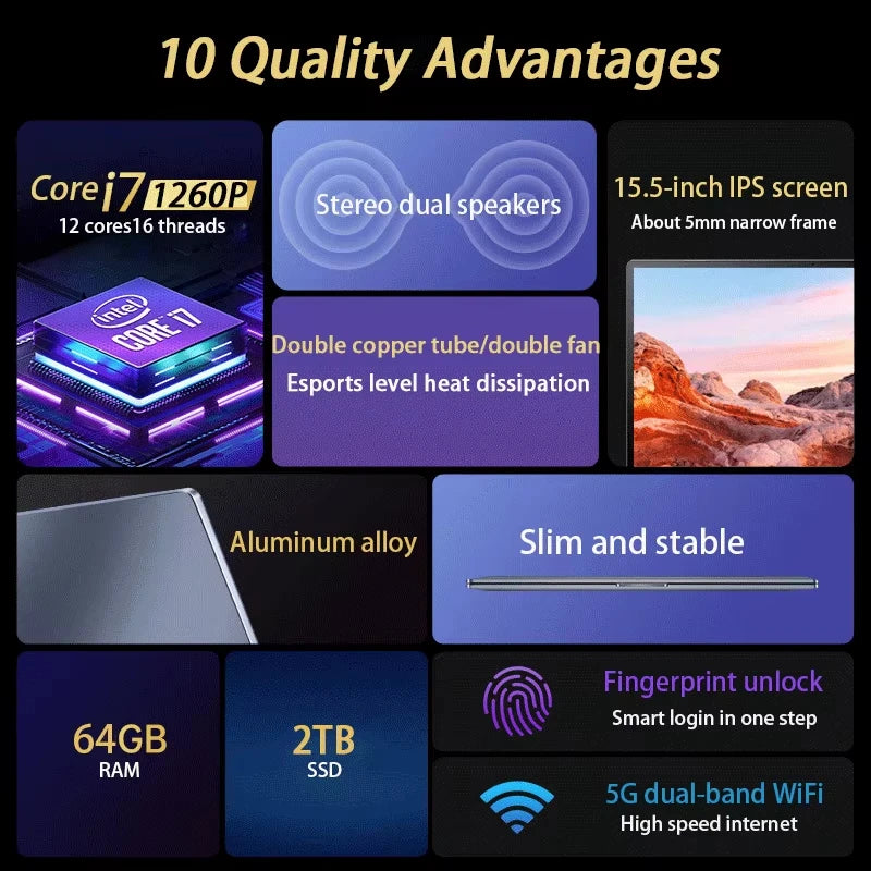 S3 Laptop 15.6 Inch Intel Core i9-12900H/i7-8750H Computer  2*DDR4 2*M.2 SSD 45W Windows 11 Fingerprint Unlock Ultrabook Laptop