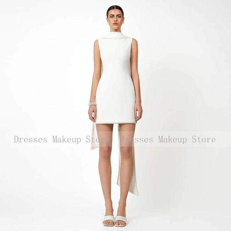 Mini Cocktail Dresses for Wedding Ivory Pearls O Neck | SAMAG