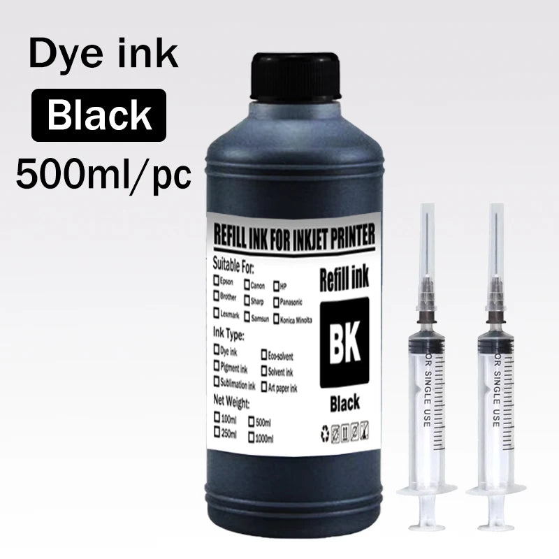 Dye ink Refill kit 500ML For Epson HP 301 302 304 305Xl Canon 40 41 445 446 Brother Lexmark Samsung Dell Inkjet Printer