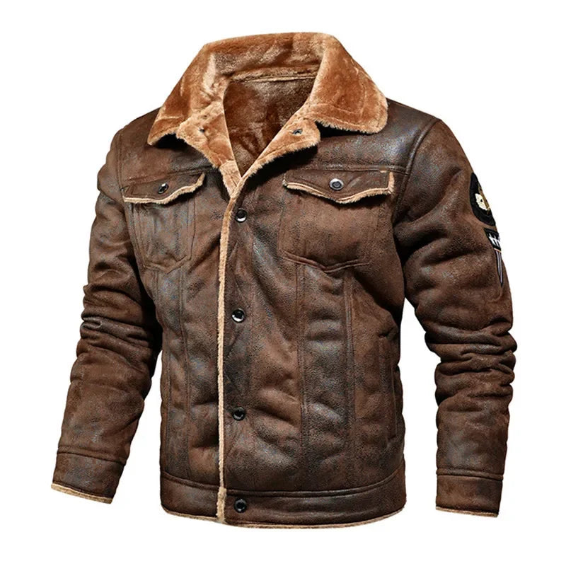 Men's Leather and Fur One-piece Jacket for Autumn and Winter 2024. Fashionable Fleece-lined Fur Workwear Casual Jacket Coat.