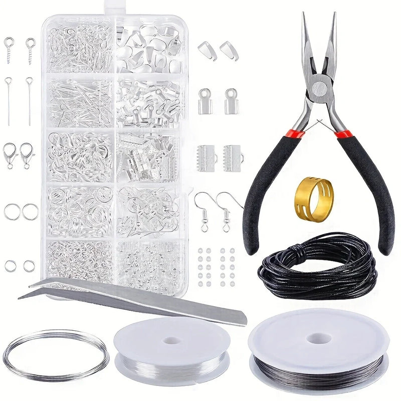 900pcs 1set Jewelry Making Starter Kit Findings DIY Beads Plier Tools Set  Repair Tool Set Suitable For Adults And Beginners