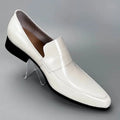 Men's Summer Genuine Leather Breathable Formal Business Shoes Wedding White Leather Shoes Korean Style Pointed Toe Loafers