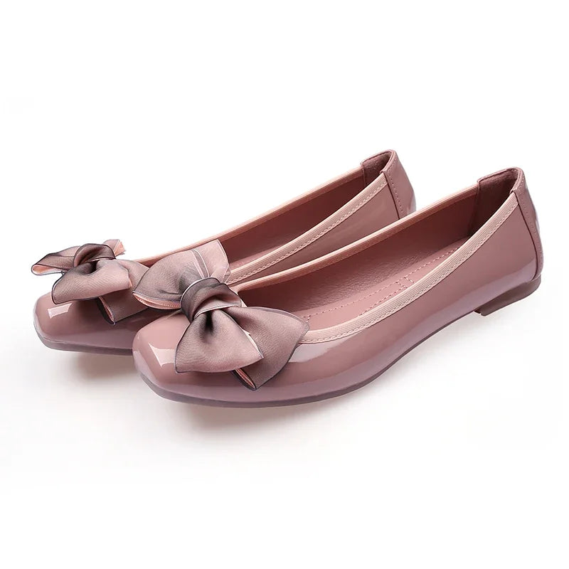 Fashion Pointed Toe Women Flats Shoes Bow Women Shoes Patent Leather Casual Single Summer Ballerina Shallow Mouth Shoes