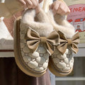 Platform Ankle Boots Female Bowknot Luxury Designer Indoor Fluffy Women's Slippers Trend Winter Snow Booties Flat Plush Footwear