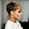 Pixie Cut Human Hair Wig Full Machine Made Black Honey Blonde Ombre 6 Inch Curly Layer Short Wig For Black Women Daily Party