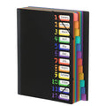 A4 expandable file folder with 12 compartments and 24 pockets, for organizing and storing documents and office supplies.
