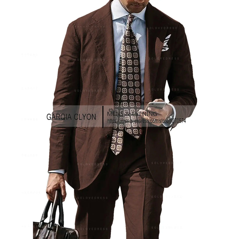 2025 New Casual Men's Suit Jacket Summer Spring Blazer Two Bottom Breathable Cotton Linen Coat 2 Pieces( Jacket+Pants )