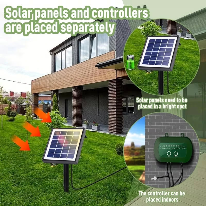 Solar Automatic Watering Kit for Garden, Drip Irrigation Watering System with 15 m Watering Hose, Balconies, Flower Pots, Plants