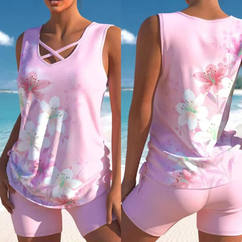 Bikini Sets With Shorts Women's Vintage Printed Tankini | SAMAG