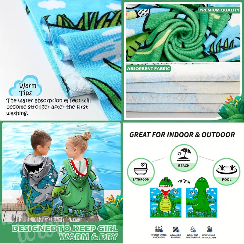 1 Cartoon Hooded Bathrobe Suitable for Boys and Girls, Can Be Unfolded into a Flat Blanket, Polyester Fiber Bath Towel, Children's Small Cape, Water-Absorbent Quick-Dry Beach Towel, Cute Cartoon Swimming Bathrobe for Babies,
