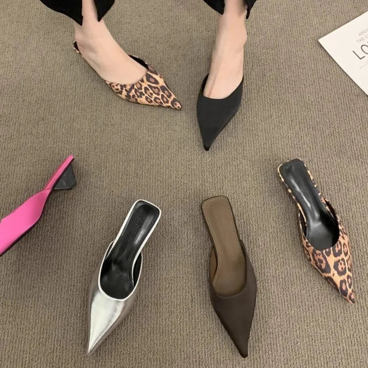 Pointed Toe Women Mules Slipper Fashion Candy Color Ladies Elegant Dress Sandal Square Low Heel Slip on Slides Shoes