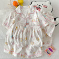 Cartoon Hello Kitty Summer Cardigan Lapel Women's Pajama Set Cloud Cotton Cute Printed Casual Loungewear Three-piece Set