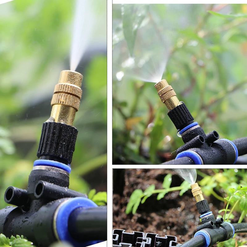 110-220V Power Supply self-priming Pump Spray Kit  for Greenhouse Garden 8mm PE Hose Brass Nozzle Automatic Misting Cool System