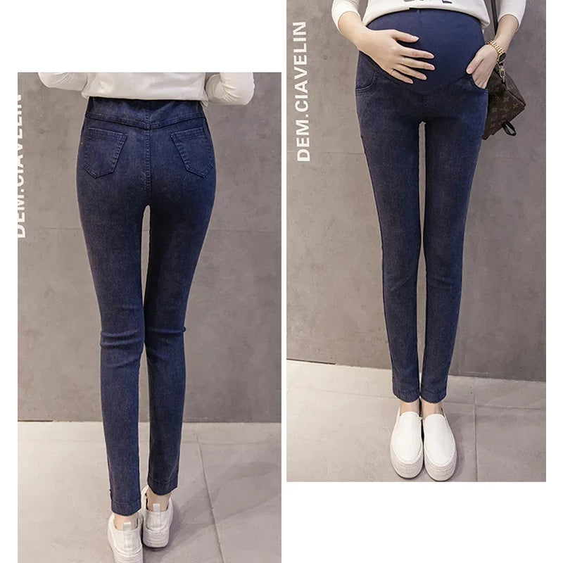 Maternity Pregnancy Skinny Trousers Jeans Pants Elastic Pregnant Women's Feet Stomach Lift  Stretch Denim