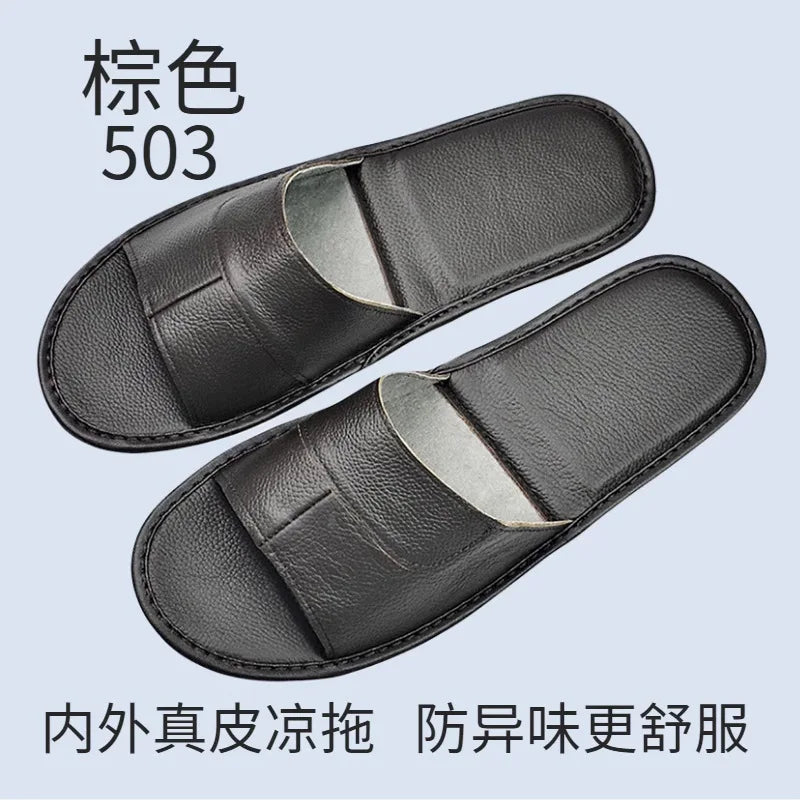 2022 New Leather Slippers Men Home Furnishing Indoor Floor Classic Footwear Casual Slides Leather Sandalias Zapatos Hombre
