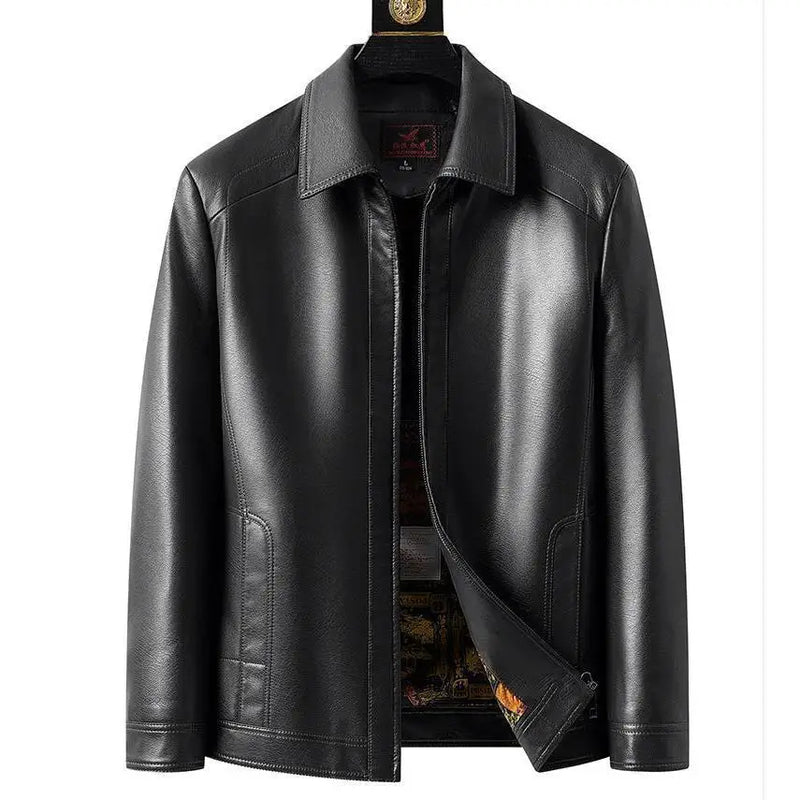 Autumn Winter New Haining Leather Clothing for Middle-aged Men and Women PU Leather Casual Large Size Leather Jacket Plus Velvet